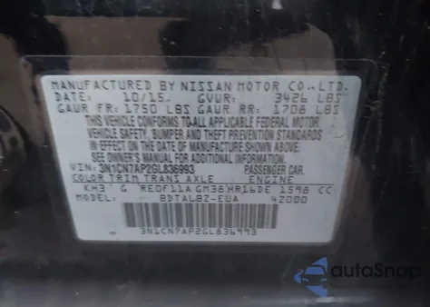 2016 Nissan Versa 1.6 Sv from USA, damaged, VIN 3N1CN7AP2GL836993